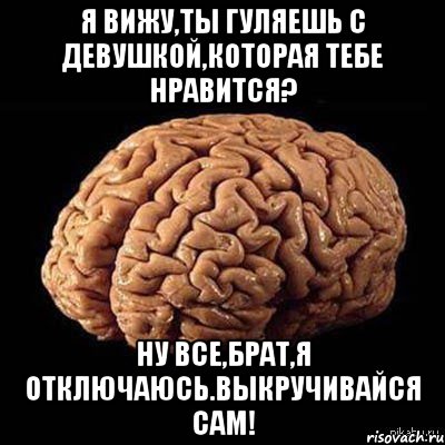 Я вижу,ты гуляешь с девушкой,которая тебе нравится? Ну все,брат,я отключаюсь.Выкручивайся сам!, Мем мозг