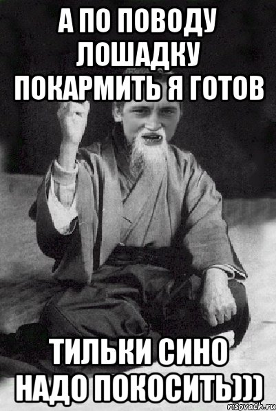 а по поводу лошадку покармить я готов тильки сино надо покосить))), Мем Мудрий паца