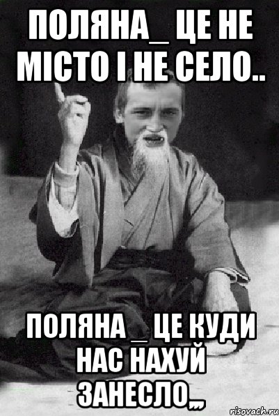 Поляна_ це не місто і не село.. Поляна _ це куди нас нахуй занесло,,,, Мем Мудрий паца