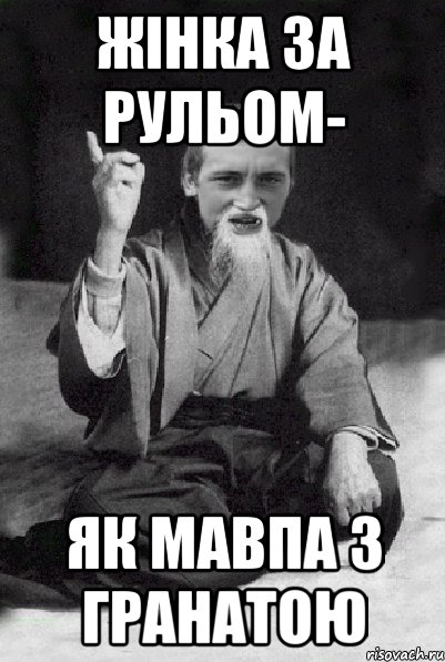 жінка за рульом- як мавпа з гранатою, Мем Мудрий паца