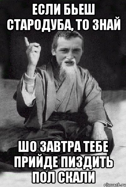 Если бьеш стародуба, то знай шо завтра тебе прийде пиздить пол скали, Мем Мудрий паца