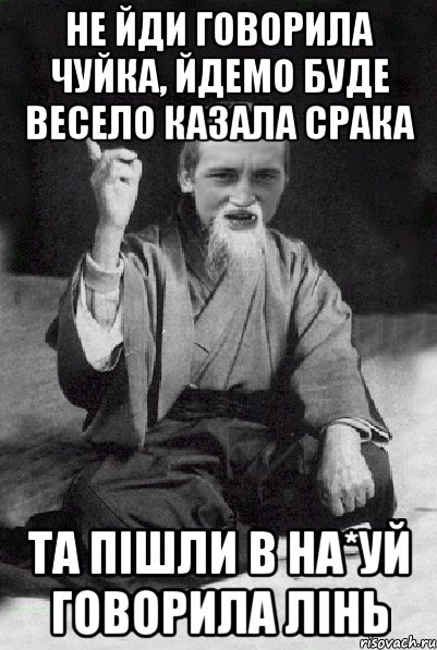 Не йди говорила чуйка, йдемо буде весело казала срака Та пішли в на*уй говорила лінь, Мем Мудрий паца