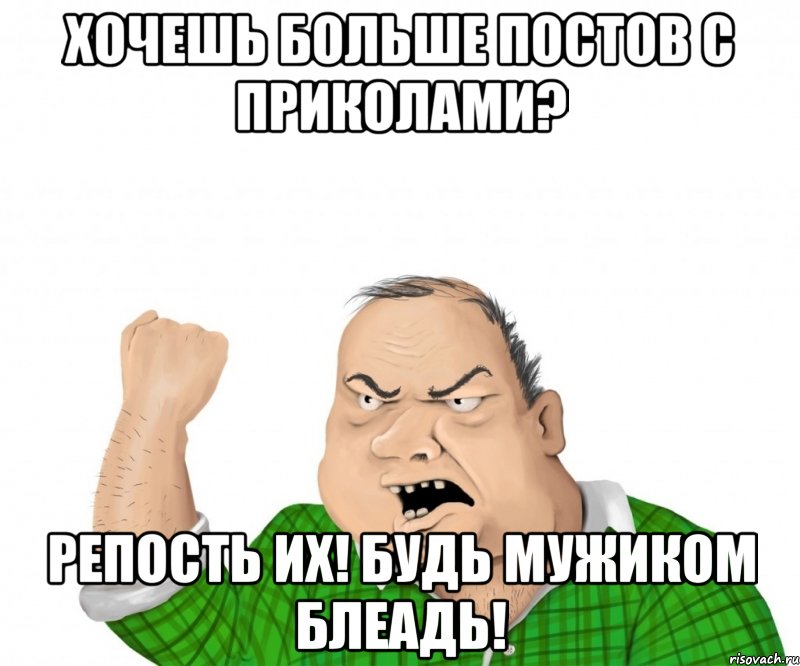 хочешь больше постов с приколами? репость их! будь мужиком блеадь!, Мем мужик