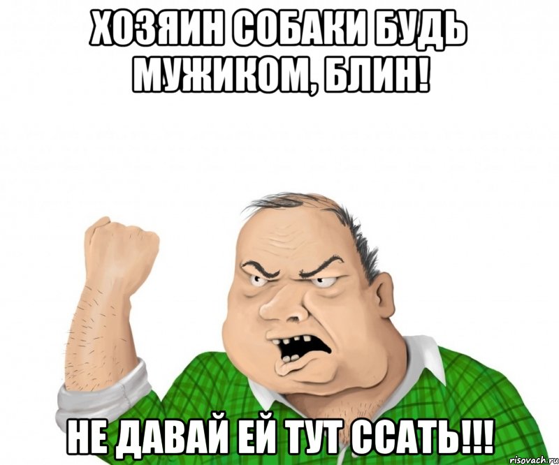 хозяин собаки будь мужиком, блин! не давай ей тут ссать!!!, Мем мужик