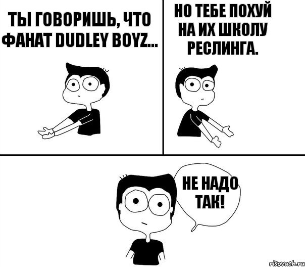 Ты говоришь, что фанат Dudley Boyz... Но тебе похуй на их школу реслинга. Не надо так!, Комикс Не надо так (парень)