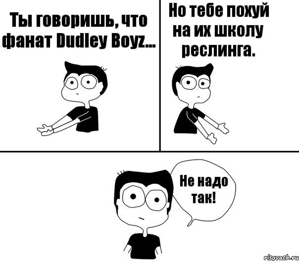 Ты говоришь, что фанат Dudley Boyz... Но тебе похуй на их школу реслинга. Не надо так!, Комикс Не надо так (парень)