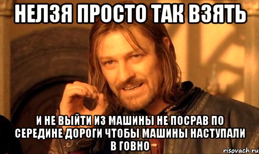 НЕЛЗЯ ПРОСТО ТАК ВЗЯТЬ и не выйти из машины не посрав по середине дороги чтобы машины наступали в говно