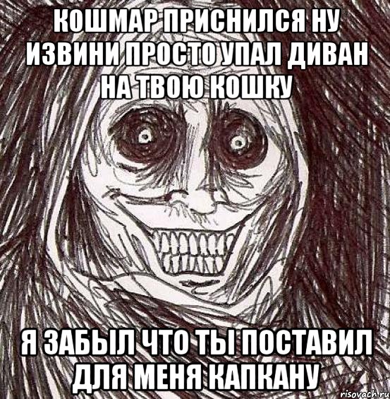 кошмар приснился ну извини просто упал диван на твою кошку я забыл что ты поставил для меня капкану