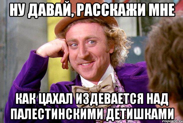 ну давай, расскажи мне как Цахал издевается над палестинскими детишками, Мем Ну давай расскажи (Вилли Вонка)