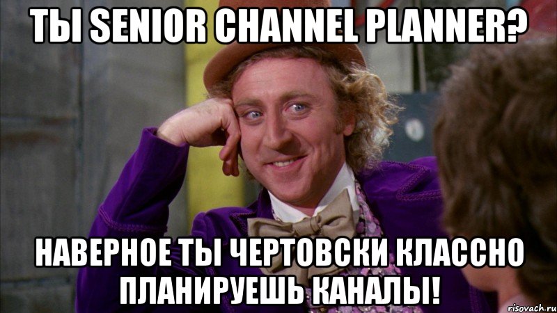 Ты Senior Channel Planner? Наверное ты чертовски классно планируешь каналы!, Мем Ну давай расскажи (Вилли Вонка)