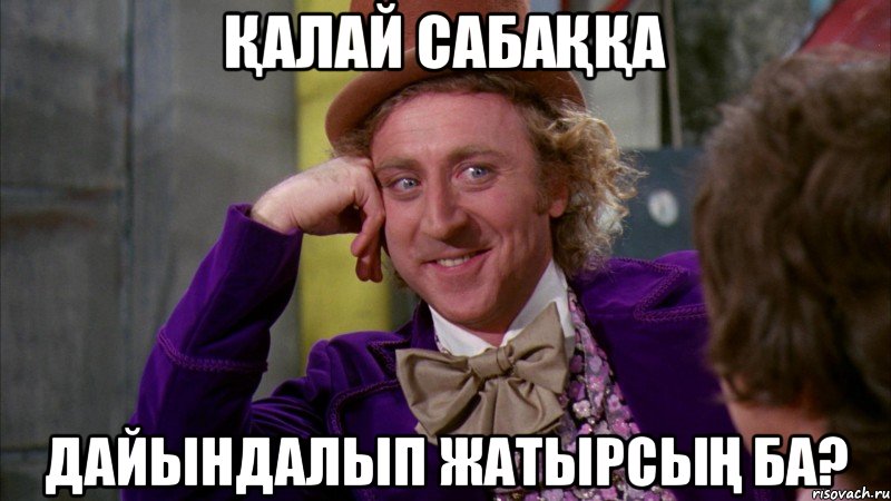 ҚАЛАЙ САБАҚҚА ДАЙЫНДАЛЫП ЖАТЫРСЫҢ БА?, Мем Ну давай расскажи (Вилли Вонка)