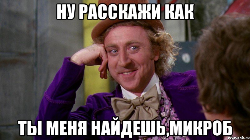 Ну расскажи как Ты меня найдешь,микроб, Мем Ну давай расскажи (Вилли Вонка)