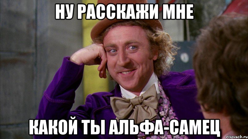Ну расскажи мне Какой ты Альфа-Самец, Мем Ну давай расскажи (Вилли Вонка)