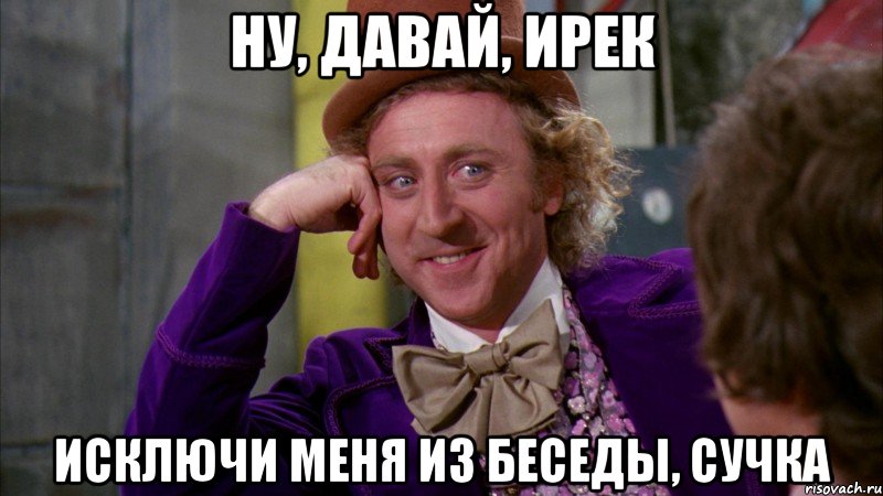 Ну, давай, ирек Исключи меня из беседы, сучка, Мем Ну давай расскажи (Вилли Вонка)