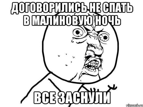 Договорились не спать в малиновую ночь Все заснули, Мем Ну почему (белый фон)