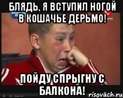 Блядь, я вступил ногой в кошачье дерьмо! Пойду спрыгну с балкона!, Мем  Сашок Фокин