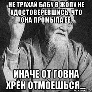 Не трахай бабу в жопу не удостоверевшись, что она промыла ее. Иначе от говна хрен отмоешься..., Мем Монах-мудрец (сэнсей)