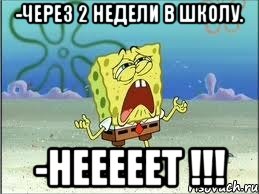 -Через 2 недели в школу. -Нееееет !!!, Мем Спанч Боб плачет