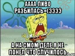 АААА ПИВО РАЗБИЛАСЬ=(ЭЭЭЭ а на смом деле я не понел что случилось, Мем Спанч Боб плачет