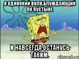 Я одинокий волк,блуждающий по пустыне и навсегда останусь таким., Мем Спанч Боб плачет