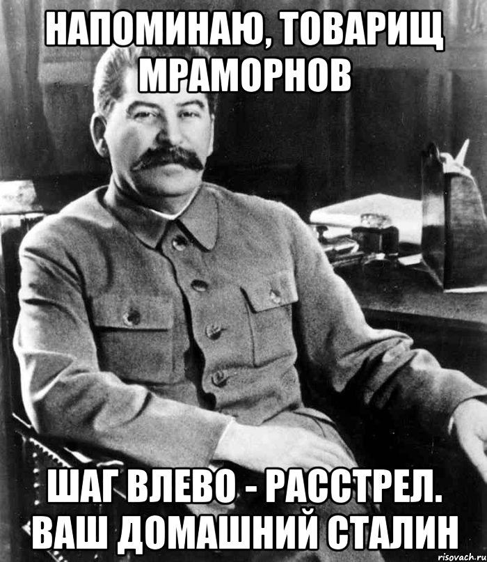Напоминаю, товарищ Мраморнов Шаг влево - расстрел. Ваш домашний Сталин, Мем  иосиф сталин