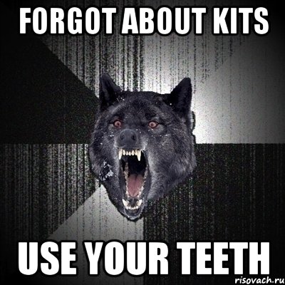 FORGOT ABOUT KITS USE YOUR TEETH, Мем Сумасшедший волк