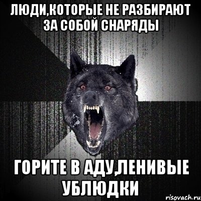 Люди,которые не разбирают за собой снаряды Горите в аду,ленивые ублюдки, Мем Сумасшедший волк