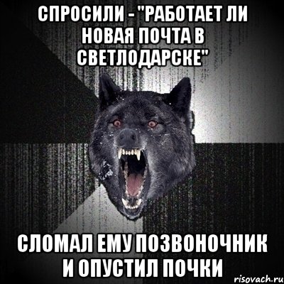 Спросили - "Работает ли новая почта в Светлодарске" Сломал ему позвоночник и опустил почки, Мем Сумасшедший волк