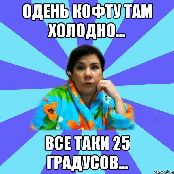 Одень кофту там холодно... Все таки 25 градусов..., Мем типичная мама