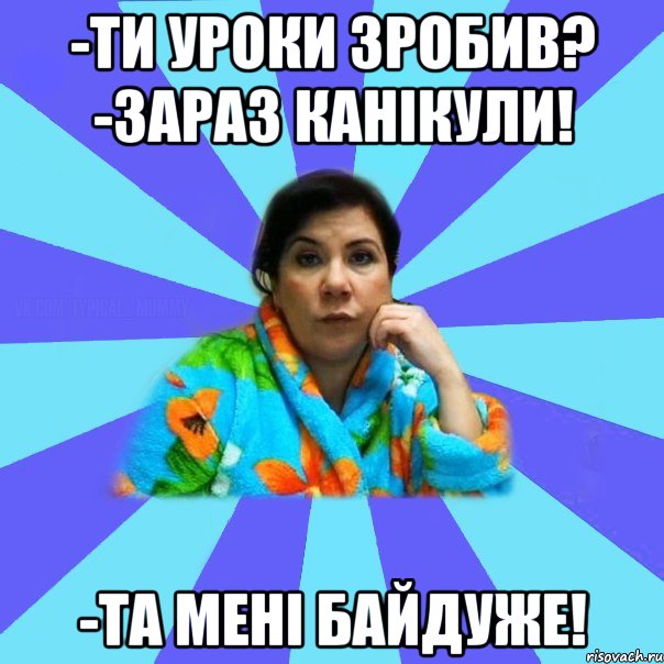 -ти уроки зробив? -зараз канікули! -та мені байдуже!, Мем типичная мама