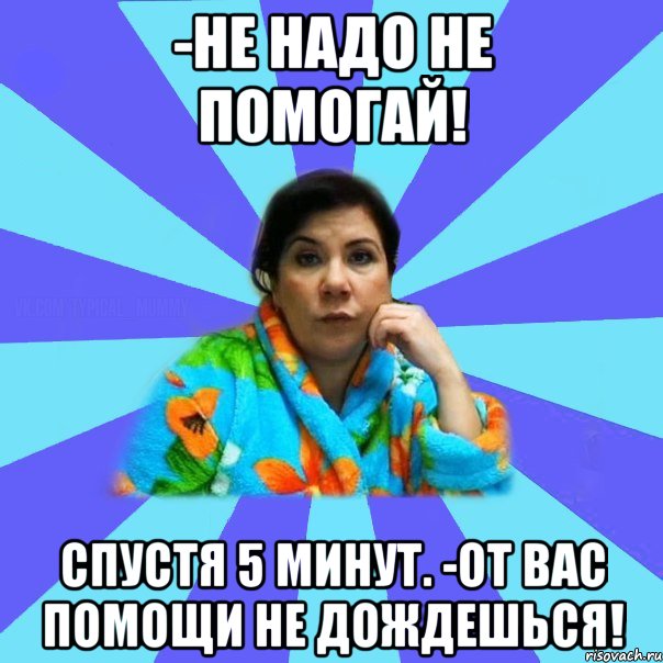 -Не надо не помогай! Спустя 5 минут. -От вас помощи не дождешься!, Мем типичная мама