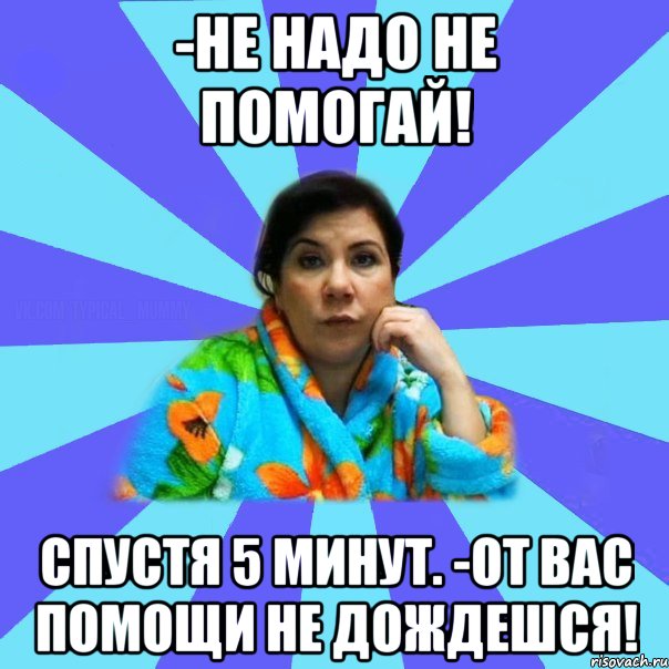 -Не надо не помогай! Спустя 5 минут. -От вас помощи не дождешся!, Мем типичная мама