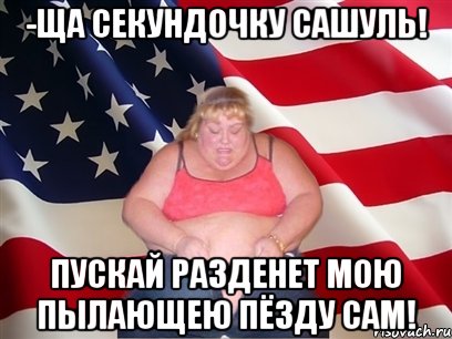 -Ща секундочку Сашуль! Пускай разденет мою пылающею пёзду сам!, Мем Толстая американка