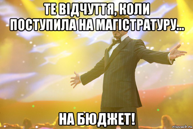Те відчуття, коли поступила на магістратуру... На бюджет!, Мем Тони Старк (Роберт Дауни младший)