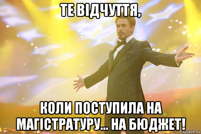 Те відчуття, коли поступила на магістратуру... На бюджет!, Мем Тони Старк (Роберт Дауни младший)