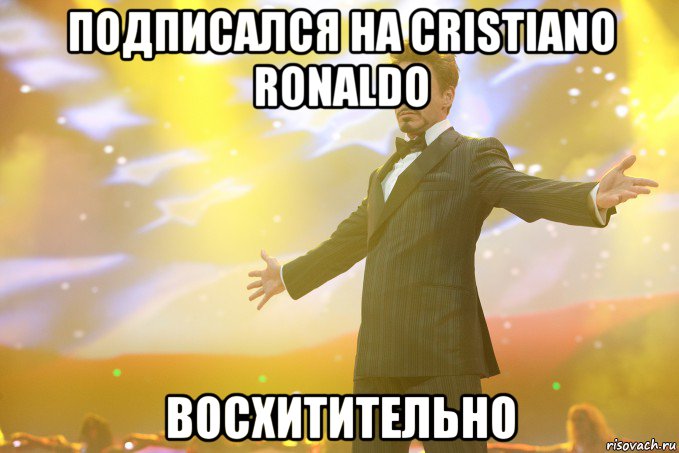 Подписался на Cristiano Ronaldo Восхитительно, Мем Тони Старк (Роберт Дауни младший)