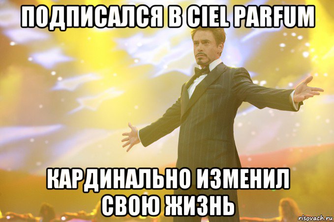 Подписался в Ciel Parfum Кардинально изменил свою жизнь, Мем Тони Старк (Роберт Дауни младший)
