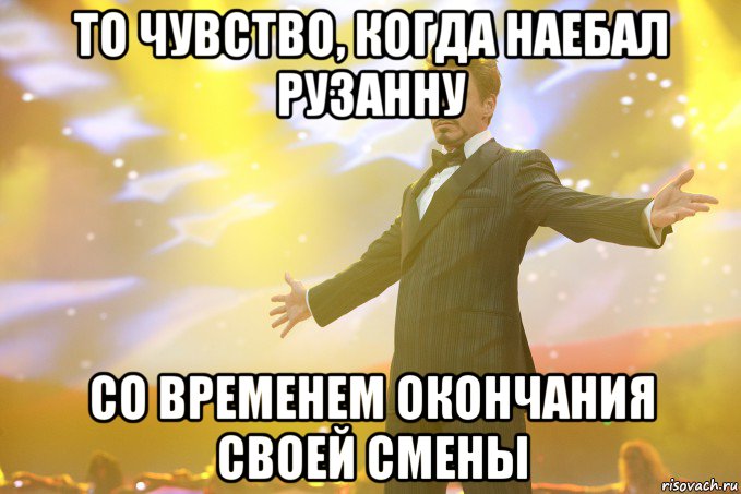 ТО ЧУВСТВО, КОГДА НАЕБАЛ РУЗАННУ СО ВРЕМЕНЕМ ОКОНЧАНИЯ СВОЕЙ СМЕНЫ, Мем Тони Старк (Роберт Дауни младший)