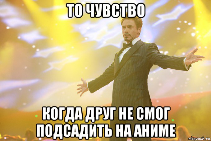 то чувство когда друг не смог подсадить на аниме, Мем Тони Старк (Роберт Дауни младший)