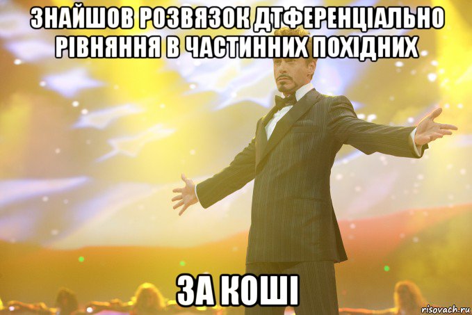 Знайшов розвязок Дтференціально рівняння в частинних похідних за Коші, Мем Тони Старк (Роберт Дауни младший)