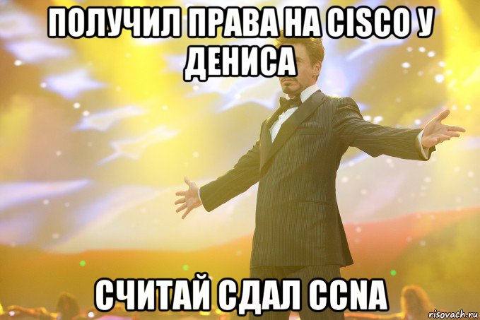 Получил права на cisco у Дениса считай сдал CCNA, Мем Тони Старк (Роберт Дауни младший)