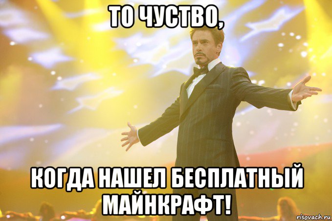 То чуство, Когда нашел бесплатный Майнкрафт!, Мем Тони Старк (Роберт Дауни младший)