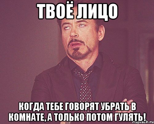 Твоё лицо когда тебе говорят убрать в комнате, а только потом гулять!, Мем твое выражение лица