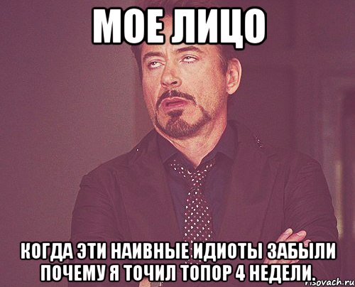 Мое лицо Когда эти наивные идиоты забыли почему я точил топор 4 недели., Мем твое выражение лица