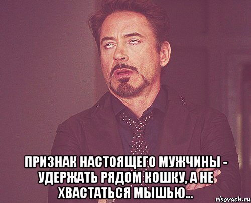  Признак настоящего мужчины - удержать рядом кошку, а не хвастаться мышью..., Мем твое выражение лица