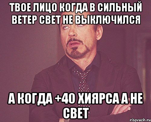 Твое лицо когда в сильный ветер свет не выключился А когда +40 хиярса а не свет, Мем твое выражение лица