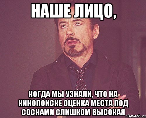 Наше лицо, когда мы узнали, что на кинопоиске оценка места под соснами слишком высокая, Мем твое выражение лица