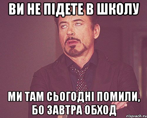 Ви не підете в школу ми там сьогодні помили, бо завтра обход, Мем твое выражение лица