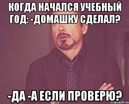 Когда начался учебный год: -Домашку сделал? -Да -А если проверю?, Мем твое выражение лица