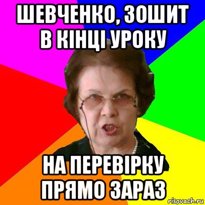 Шевченко, зошит в кінці уроку На перевірку прямо зараз, Мем Типичная училка